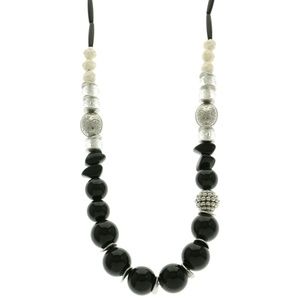 Flower Long Necklace Black & Silver NWOT